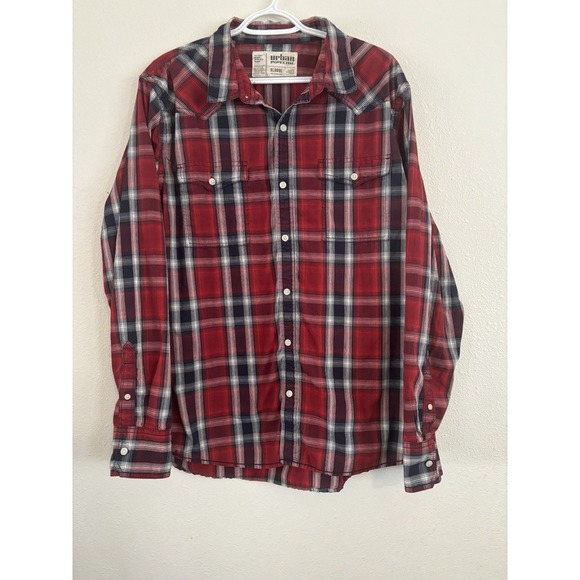Urban‎ Pipeline Mens XL Shirt Flannel Button Red Blue Plaid - Picture 1 of 7